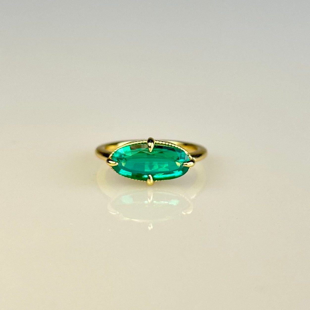 East West Emerald Gemstone Ring