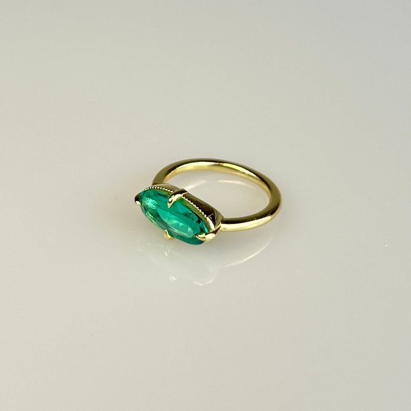 East West Emerald Gemstone Ring