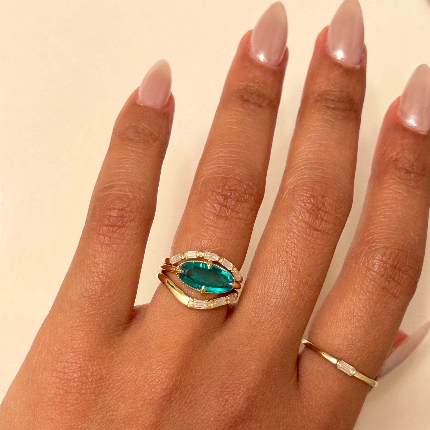 East West Emerald Gemstone Ring