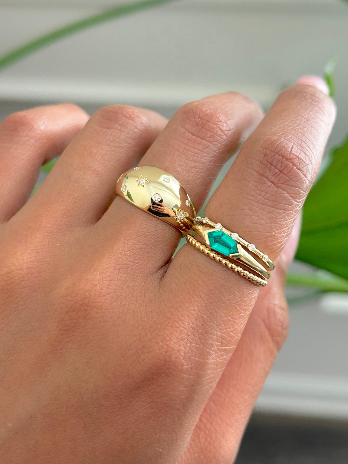 Emerald Gemstone Shield Ring