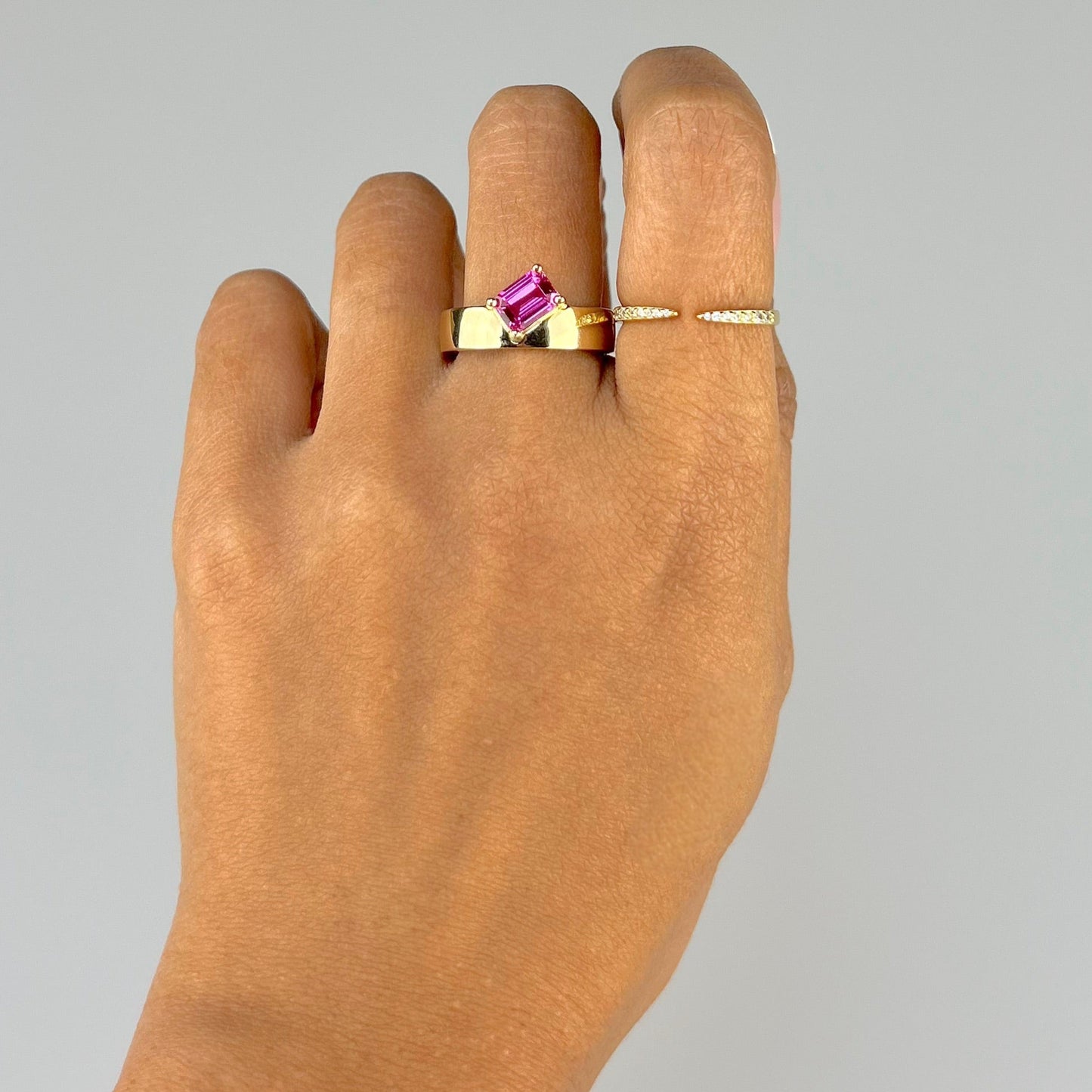 Pink Sapphire Asymmetric Solitaire Ring