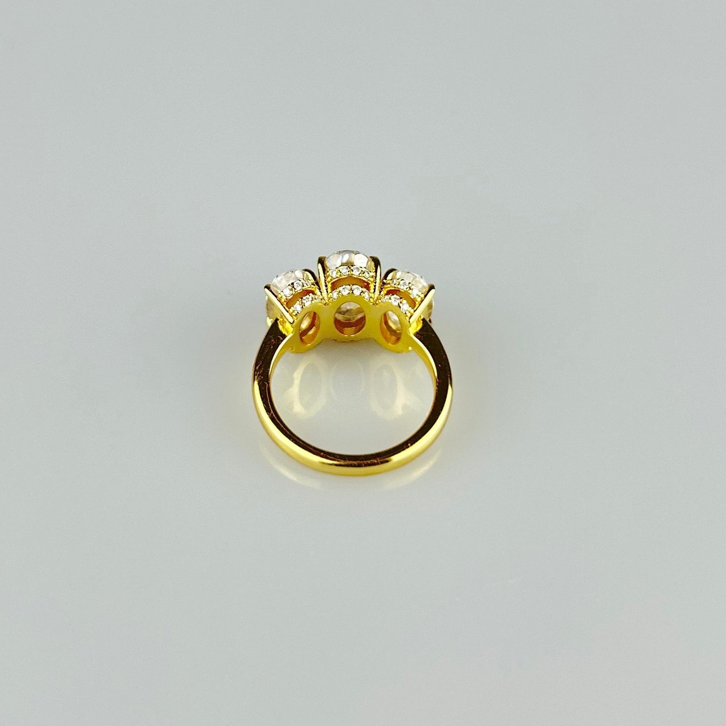 Three Stone Oval Ring with Hidden Halos
