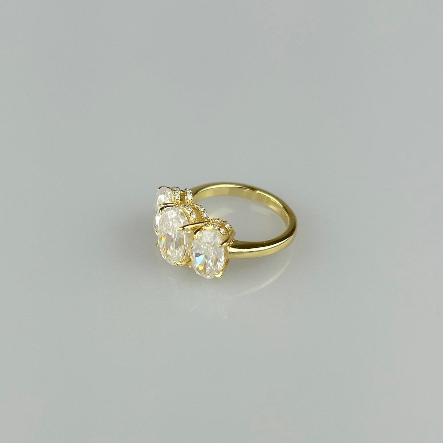 Three Stone Oval Ring with Hidden Halos