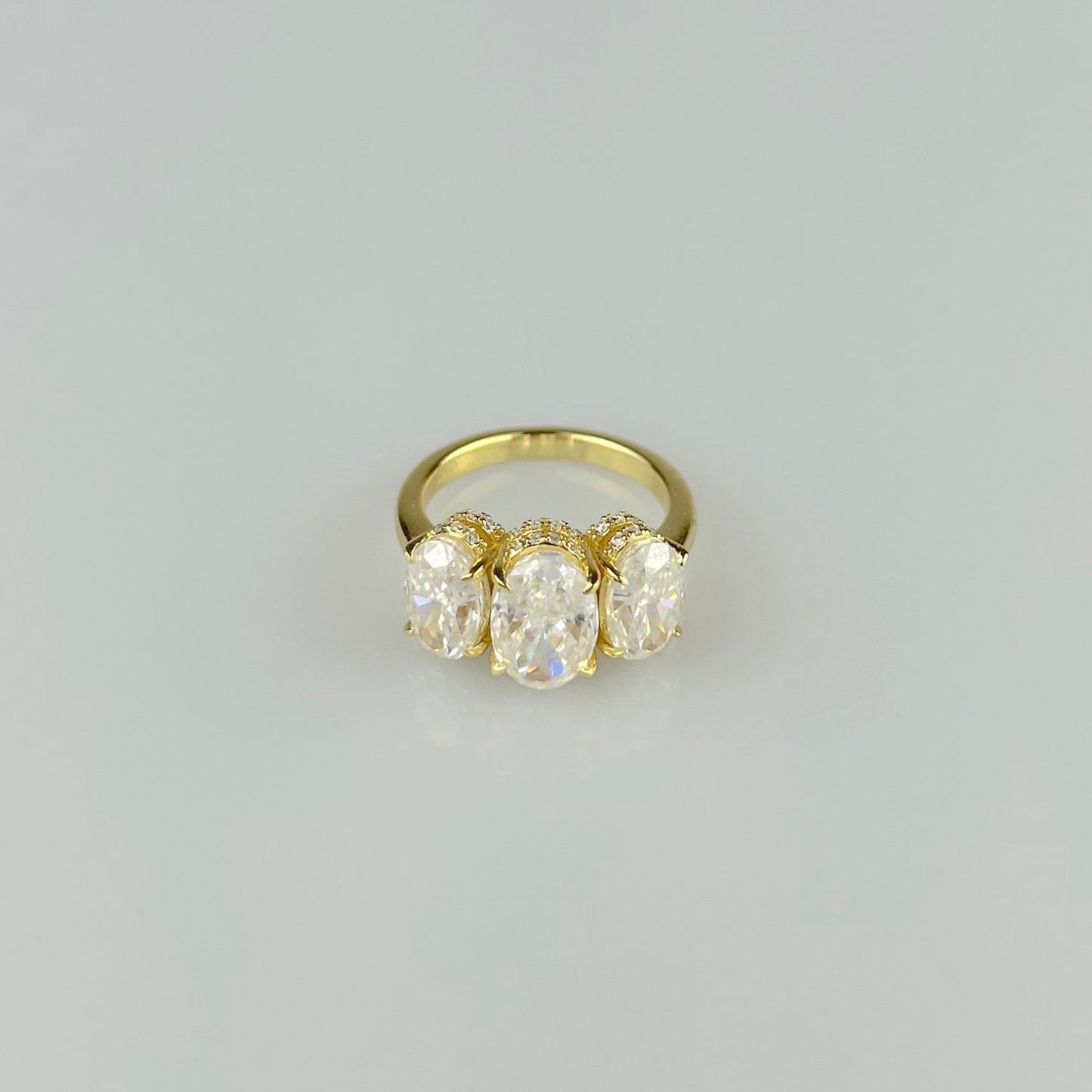 Three Stone Oval Ring with Hidden Halos
