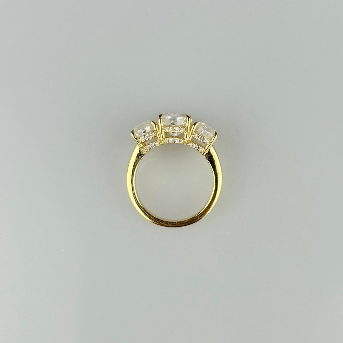 Three Stone Oval Ring with Hidden Halos
