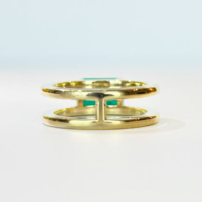 East West Emerald Gemstone with Double Open Band
