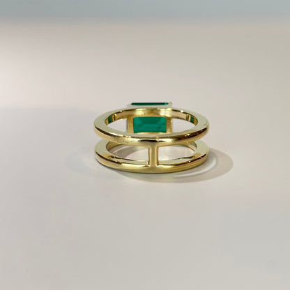 East West Emerald Gemstone with Double Open Band