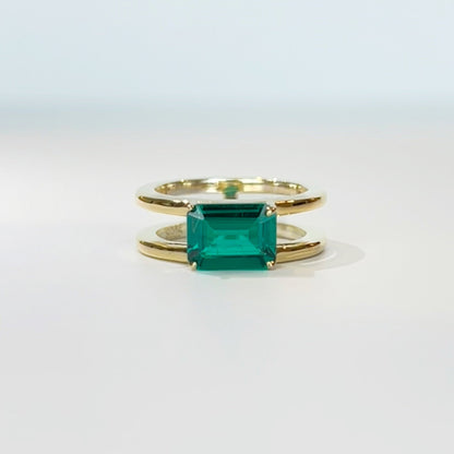 East West Emerald Gemstone with Double Open Band