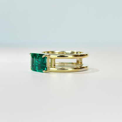 East West Emerald Gemstone with Double Open Band