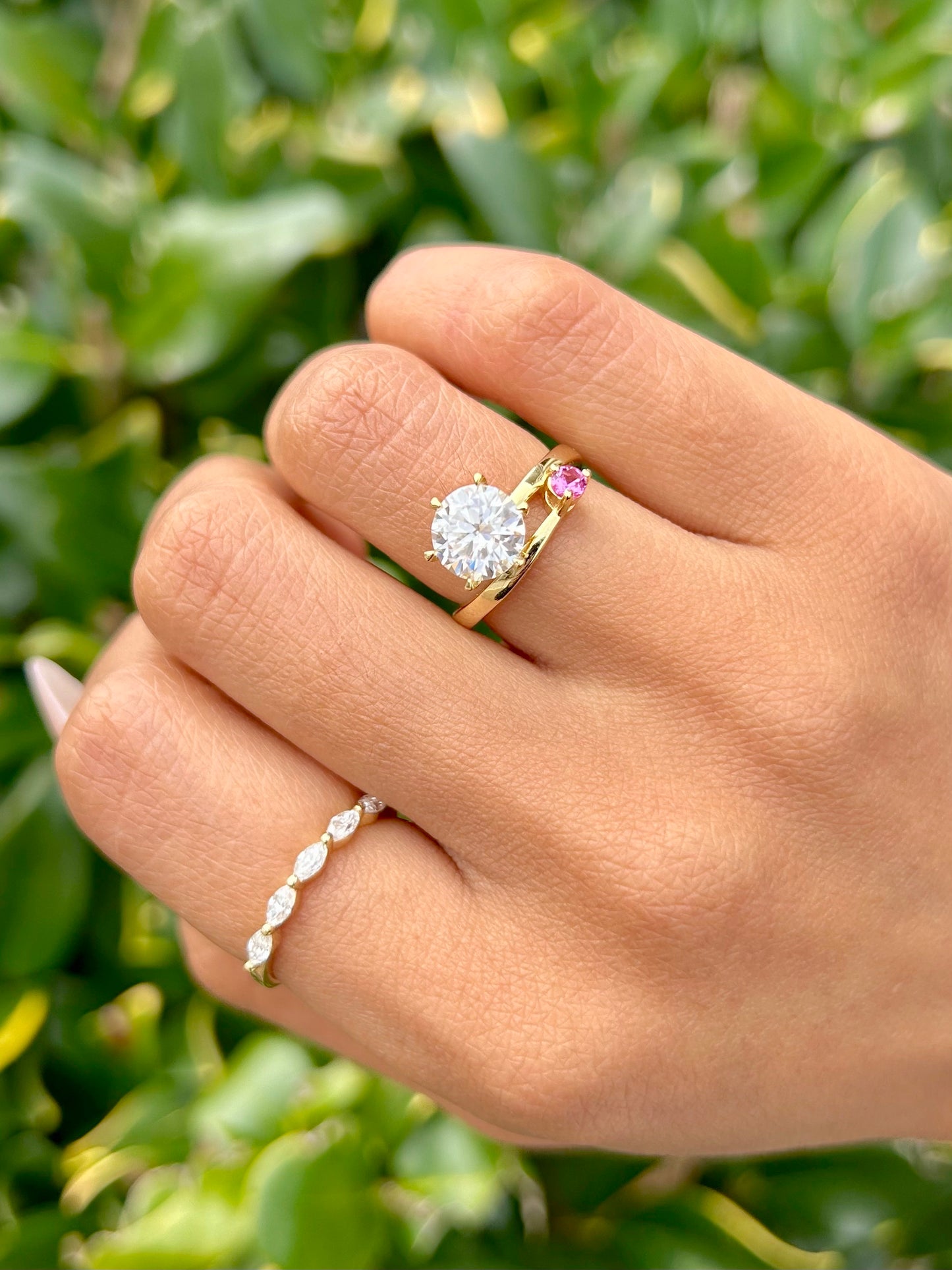 Round Brilliant Ring with Mini Pink Sapphire